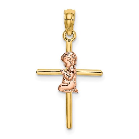 14k Yellow Gold Two-Tone 2-D Boy On Cross Charm